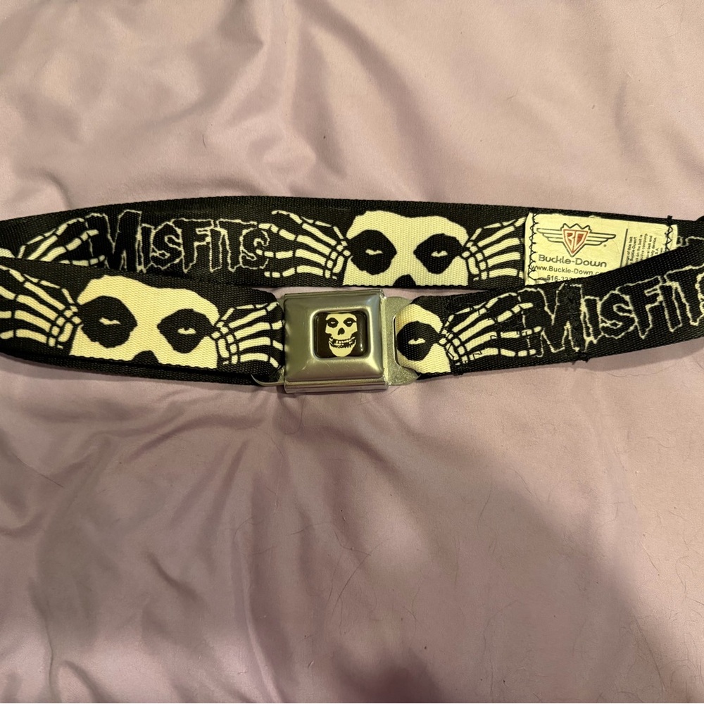 Buckle-Down Misfits Black & White Skull Seatbelt Belt- SOLD OUT